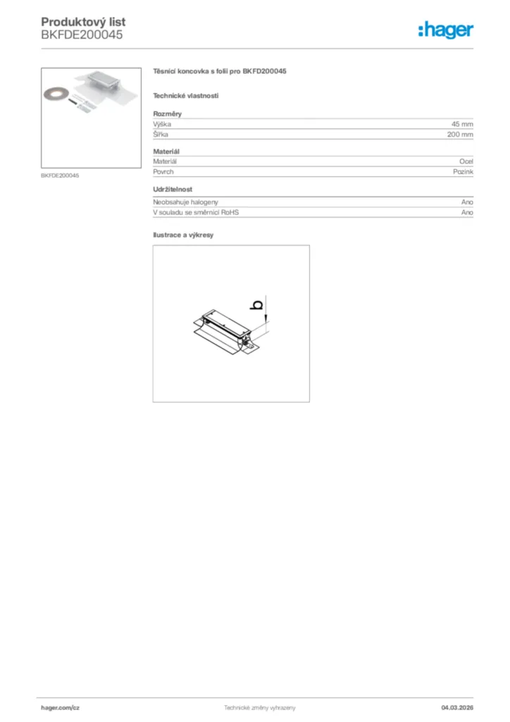 Obrázek Hager Product data sheet BKFDE200045 | Hager