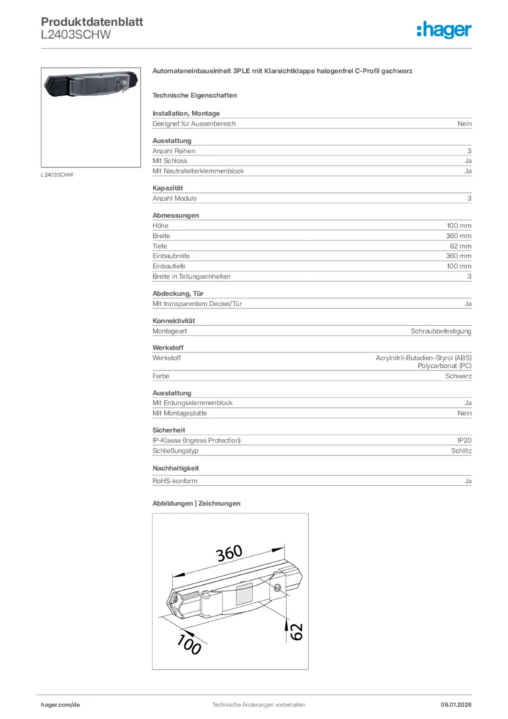 Bild Hager Produktdatenblatt L2403SCHW | Hager Deutschland