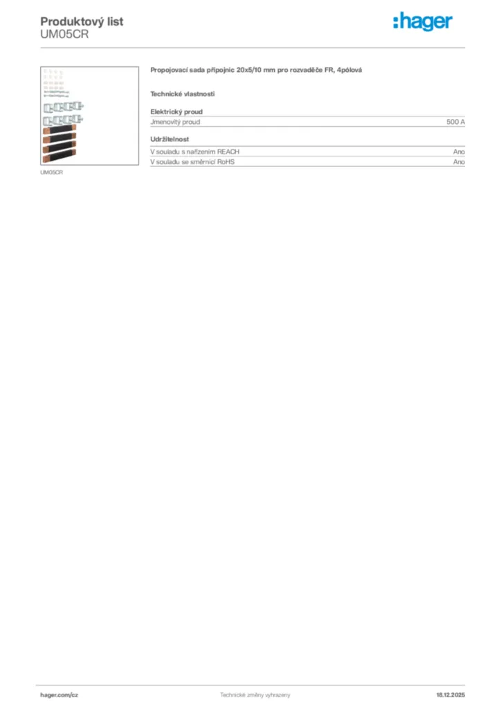 Obrázek Hager Produktový list UM05CR | Hager
