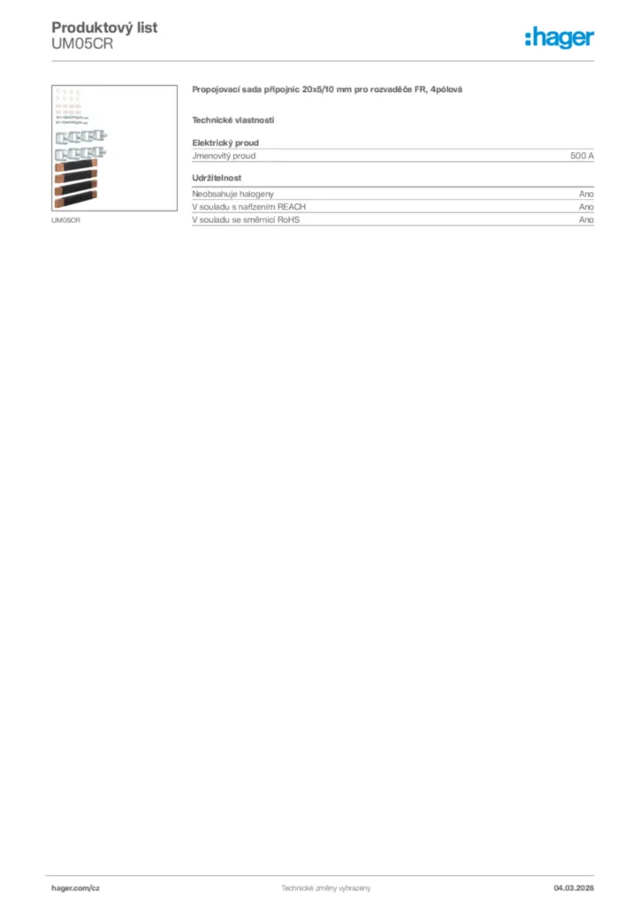 Obrázek Hager Product data sheet UM05CR | Hager