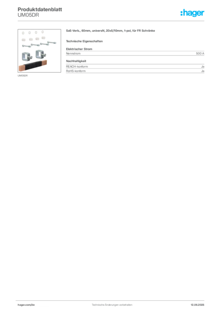 Hager Produktdatenblatt UM05DR