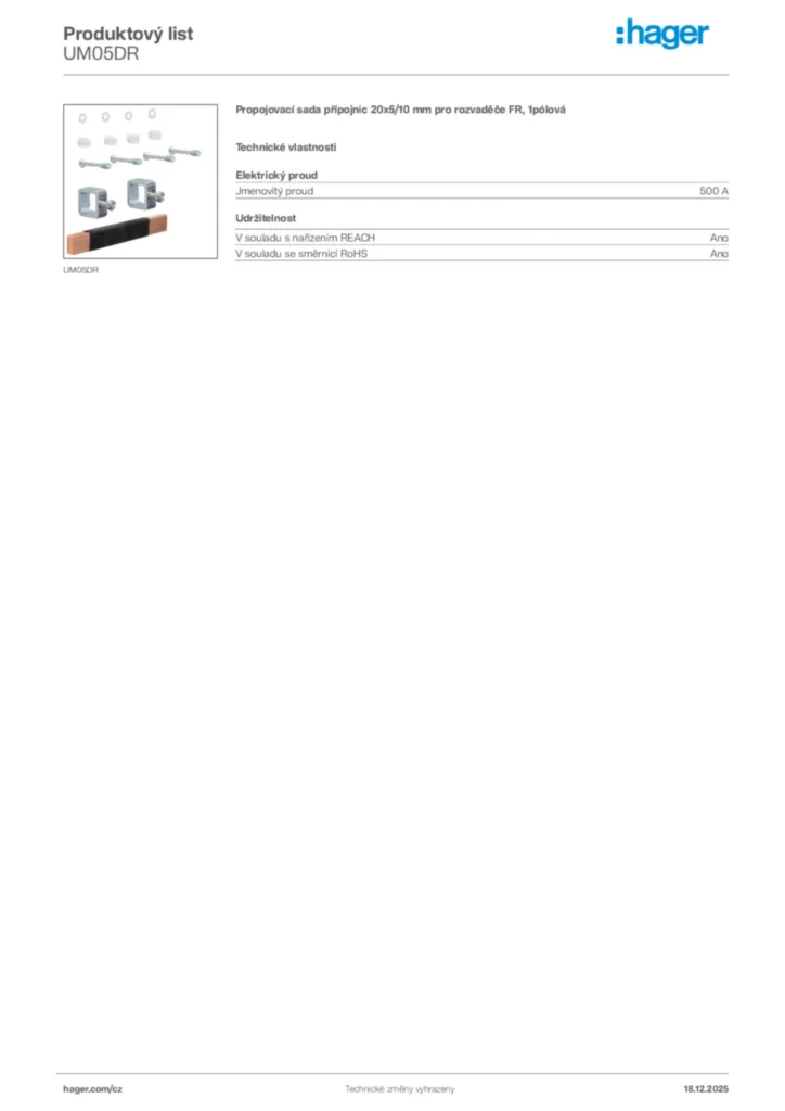 Obrázek Hager Produktový list UM05DR | Hager