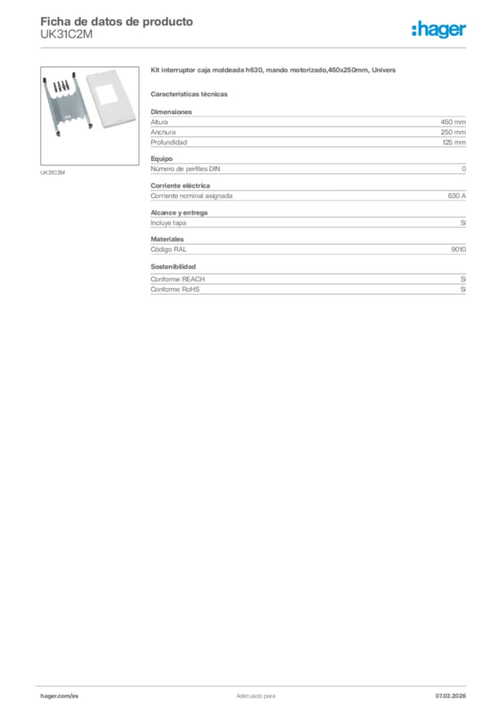 Imagen Hager Ficha de datos de producto UK31C2M | Hager España