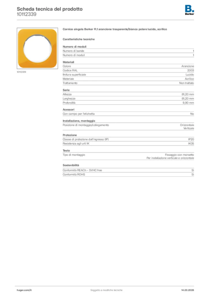 Immagine Berker Scheda tecnica del prodotto 10112339 | Hager Italia