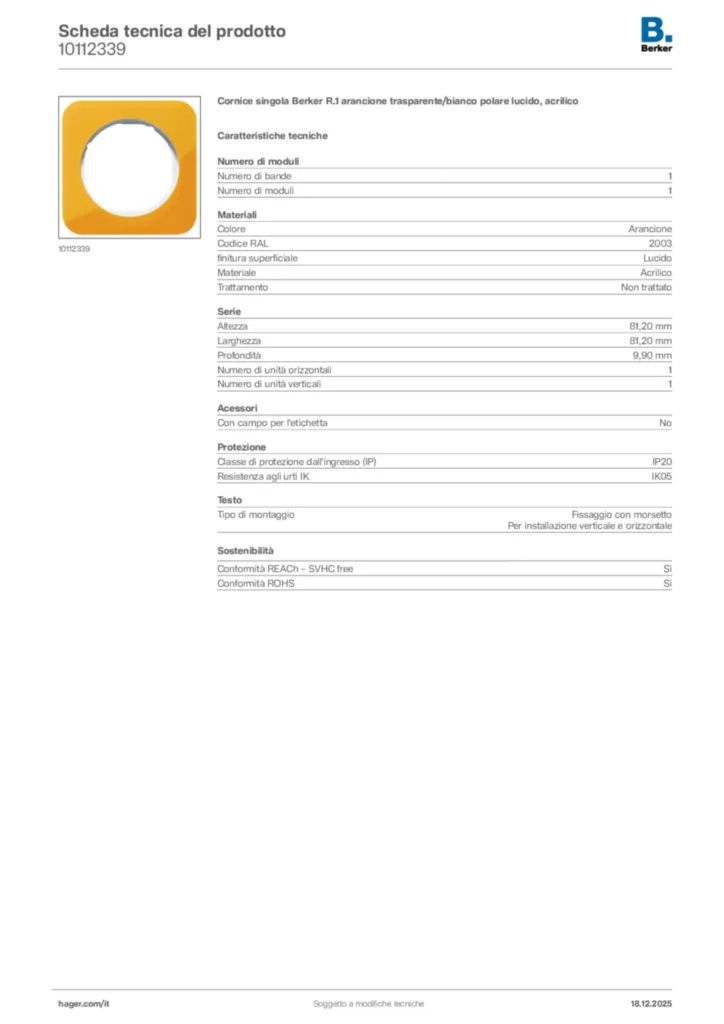 Immagine Berker Scheda tecnica del prodotto 10112339 | Hager Italia