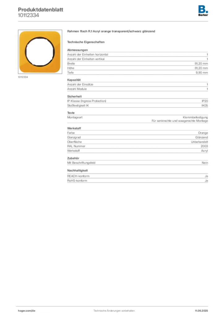 Berker Produktdatenblatt 10112334