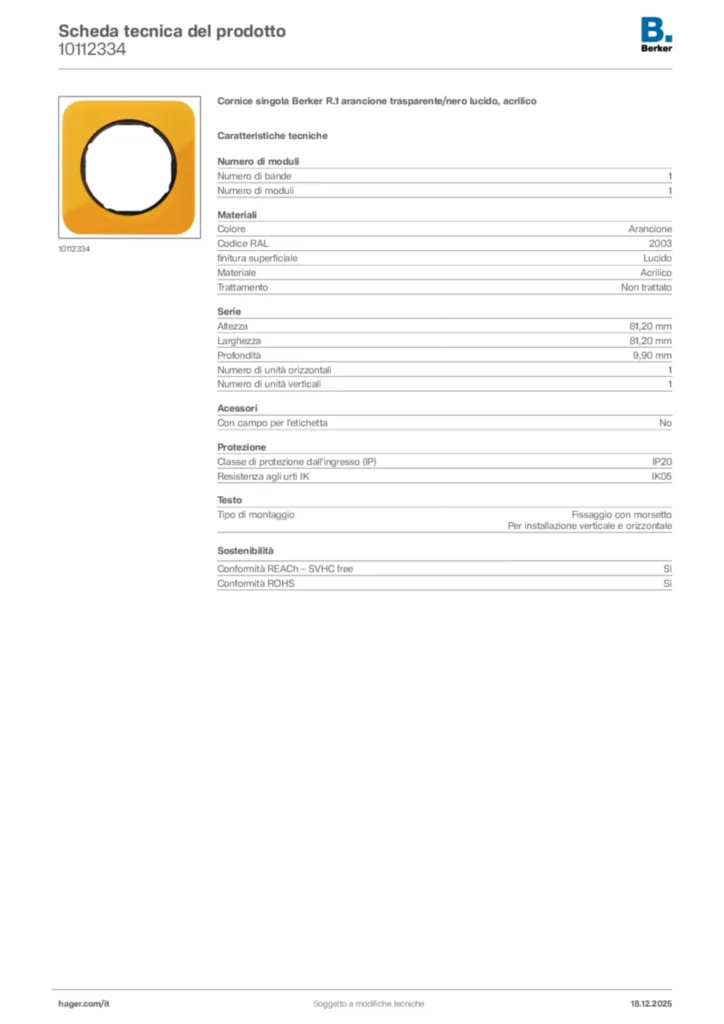 Immagine Berker Scheda tecnica del prodotto 10112334 | Hager Italia