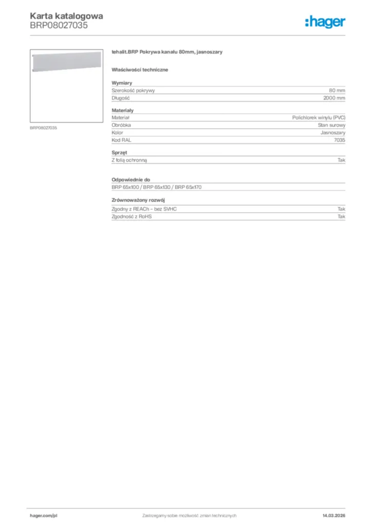 Zdjęcie Hager Karta katalogowa BRP08027035 | Hager Polska
