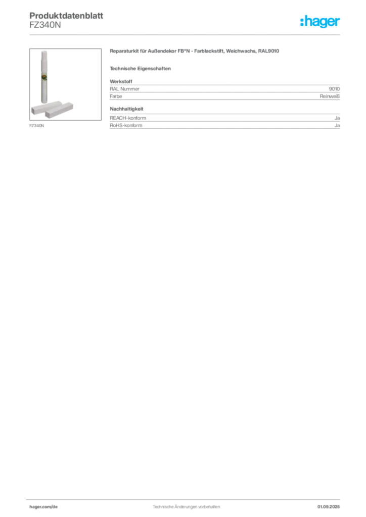 Hager Produktdatenblatt FZ340N