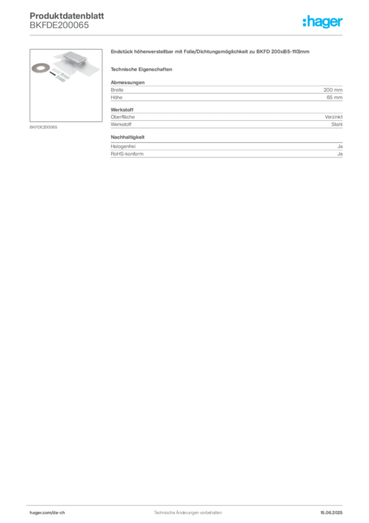 Bild Hager Produktdatenblatt BKFDE200065 | Hager Schweiz