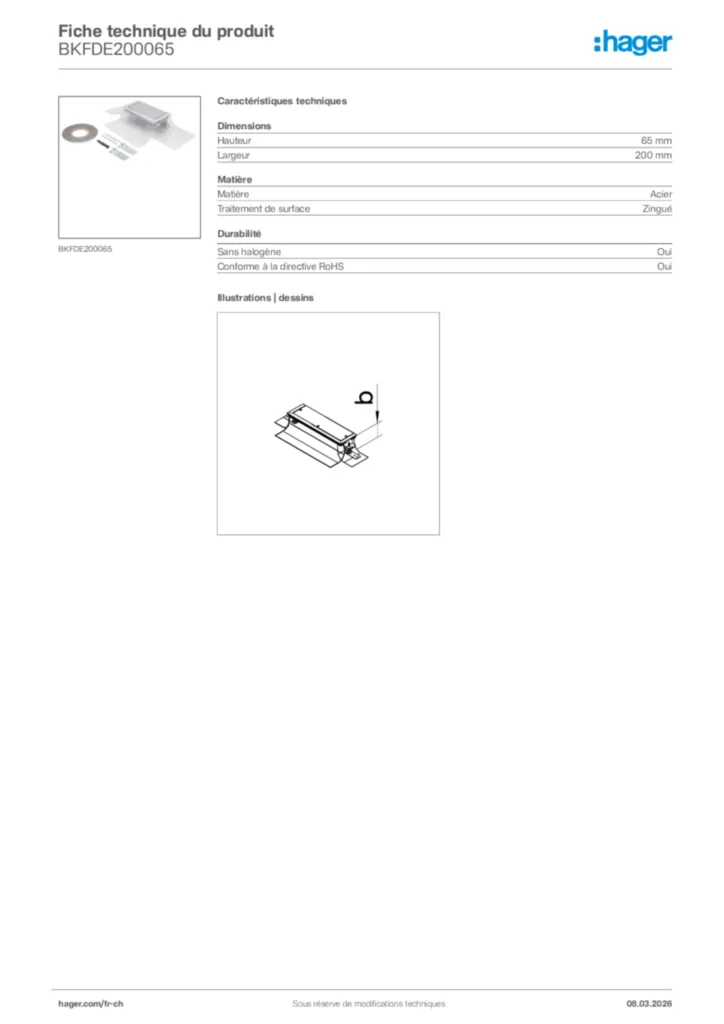 Image Hager Fiche technique du produit BKFDE200065 | Hager Suisse