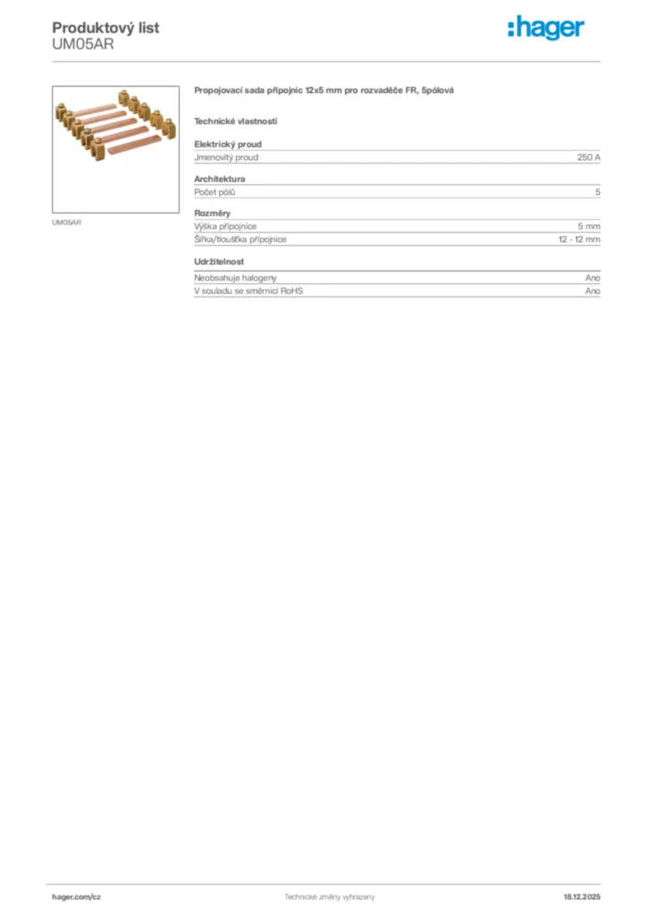 Obrázek Hager Produktový list UM05AR | Hager