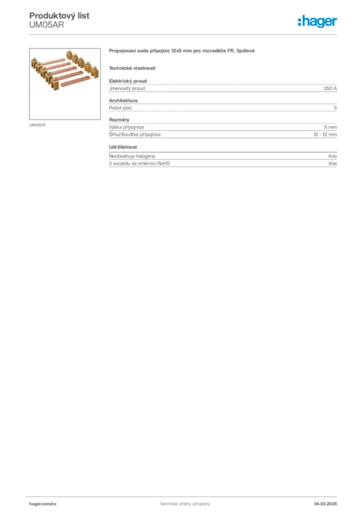Obrázek Hager Product data sheet UM05AR | Hager