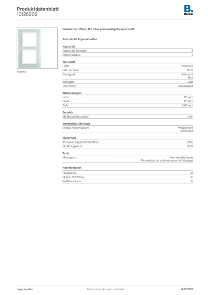 Bild Berker Produktdatenblatt 10126909 | Hager Deutschland