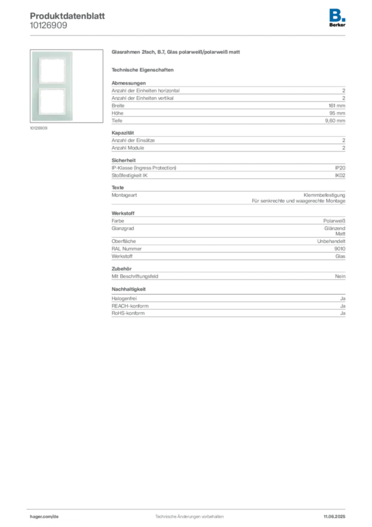 Bild Berker Produktdatenblatt 10126909 | Hager Deutschland