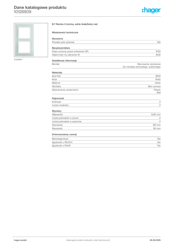 Zdjęcie Hager Karta katalogowa 10126909 | Hager Polska