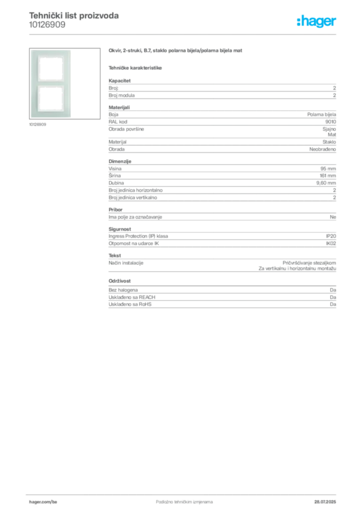 Slika Hager Product data sheet 10126909  | Hager