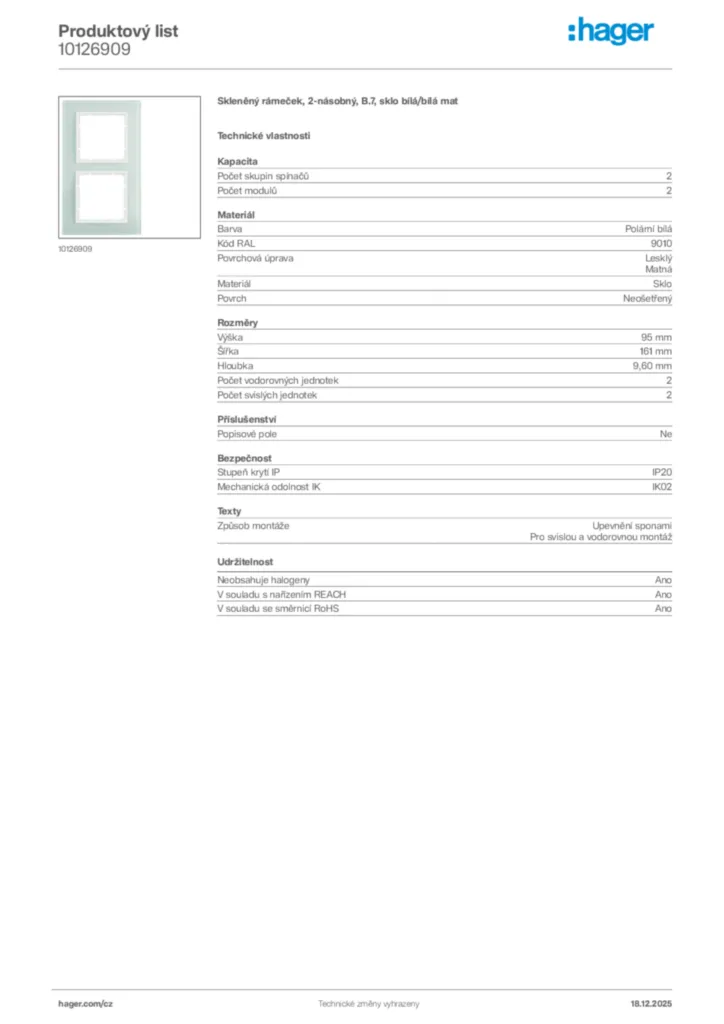Obrázek Hager Produktový list 10126909 | Hager