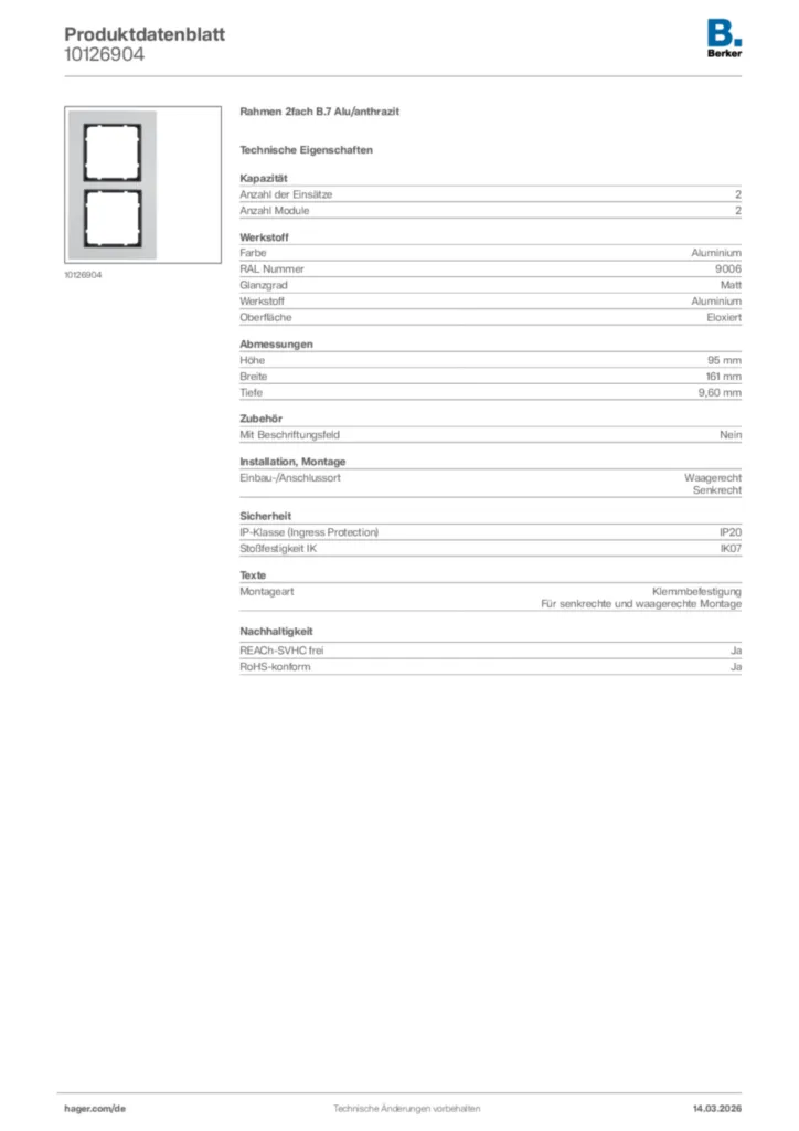 Bild Berker Produktdatenblatt 10126904 | Hager Deutschland