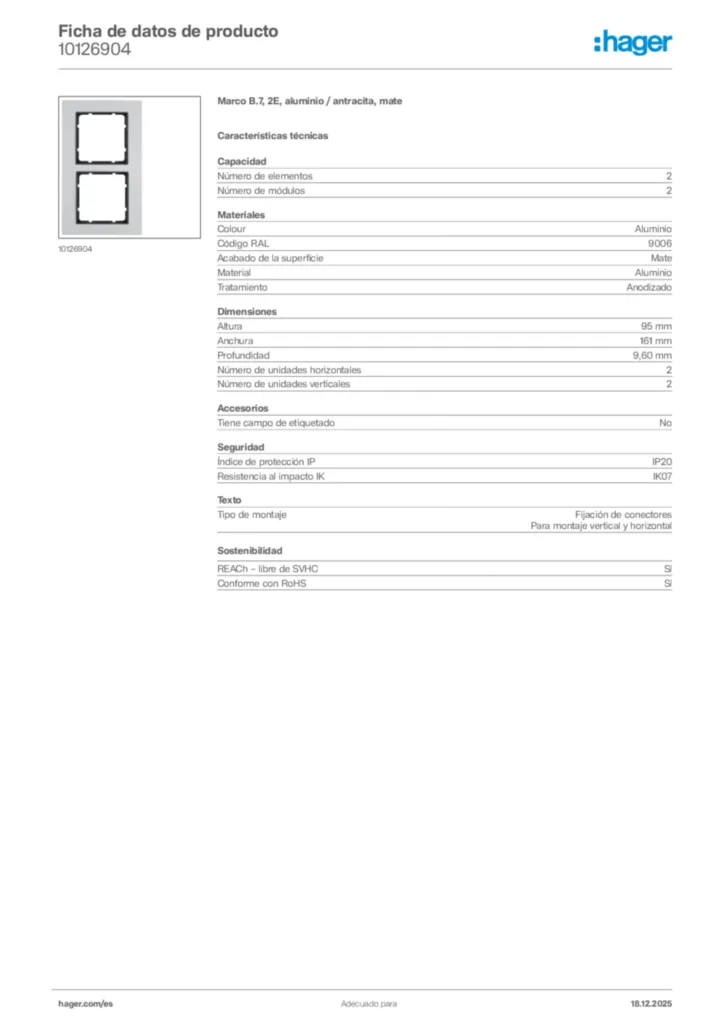 Imagen Hager Ficha de datos de producto 10126904 | Hager España
