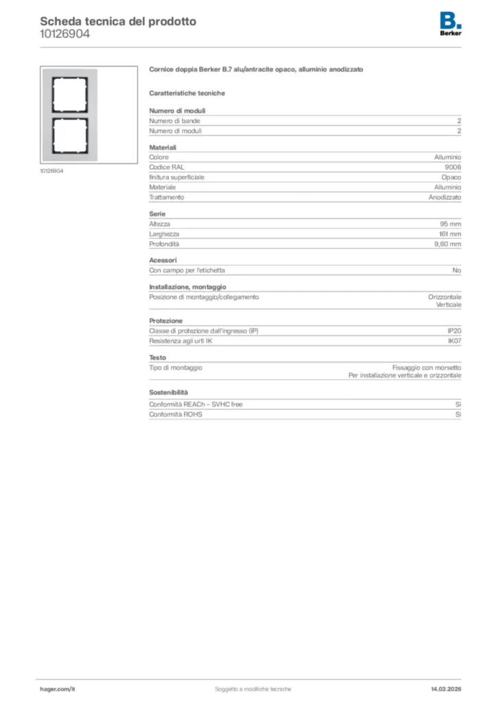 Immagine Berker Scheda tecnica del prodotto 10126904 | Hager Italia