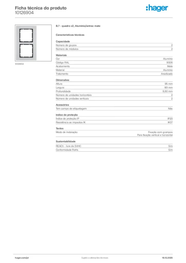 Imagem Hager Ficha técnica do produto 10126904 | Hager Portugal