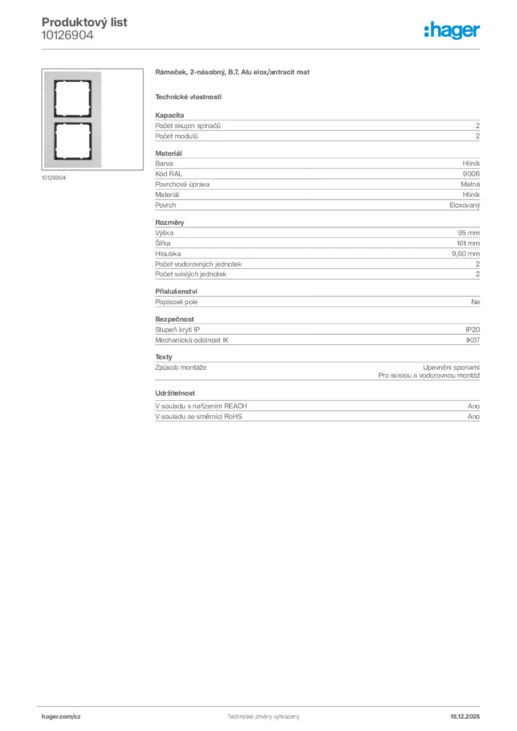 Obrázek Hager Produktový list 10126904 | Hager