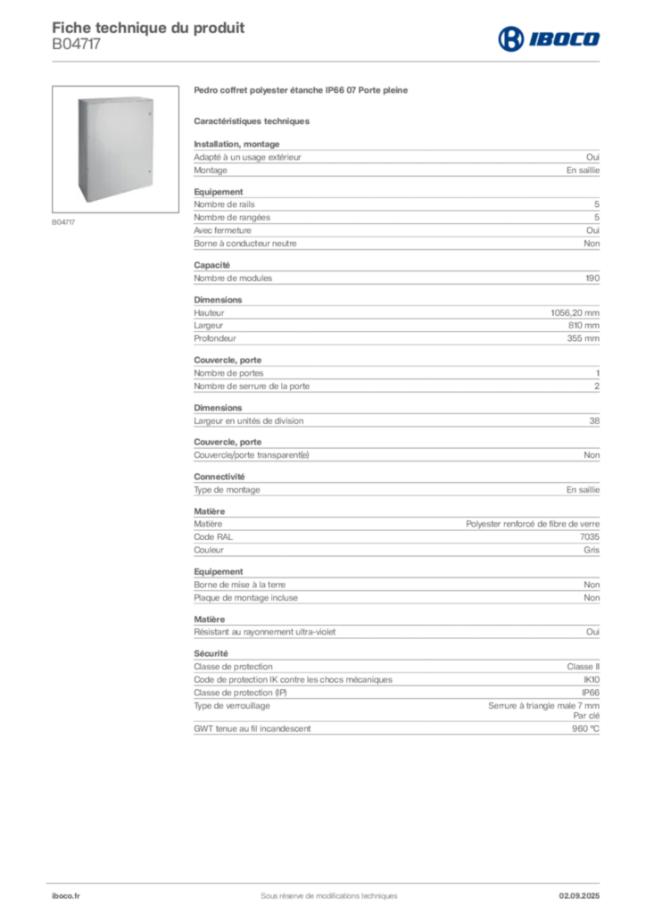 Image Iboco Fiche technique du produit B04717 | Hager France