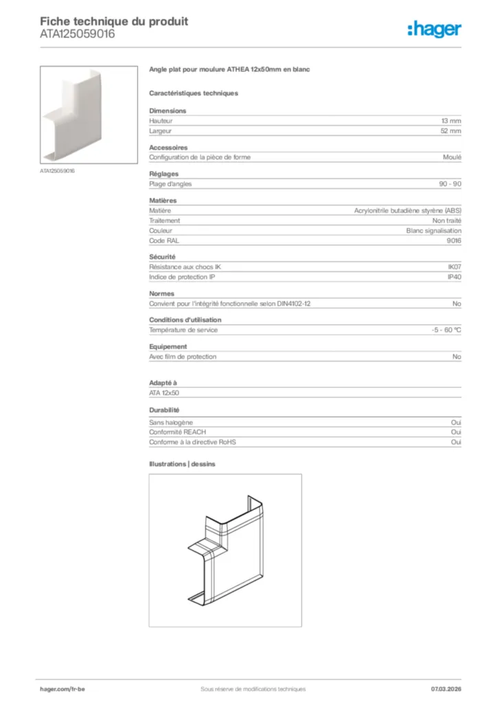 Image Hager Fiche technique du produit ATA125059016 | Hager Belgique