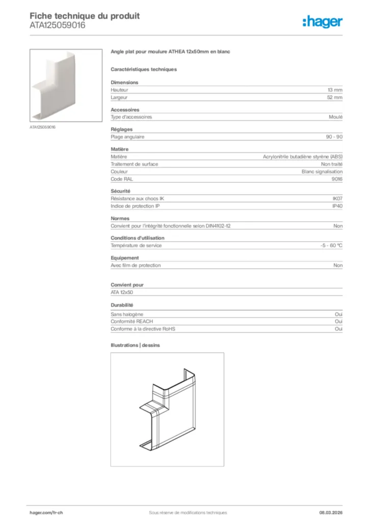 Image Hager Fiche technique du produit ATA125059016 | Hager Suisse