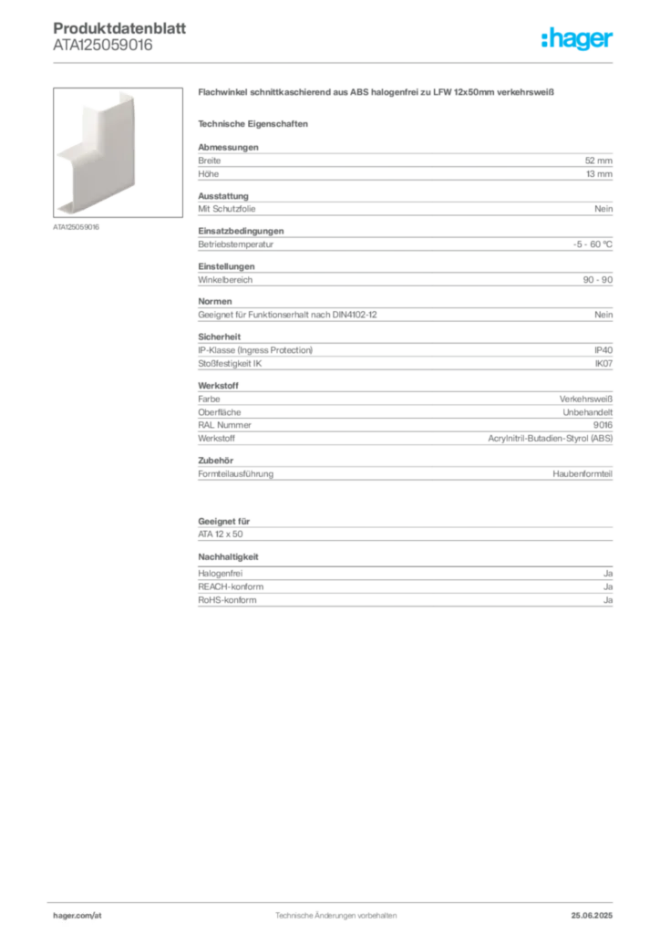 Bild Hager Produktdatenblatt ATA125059016 | Hager Deutschland