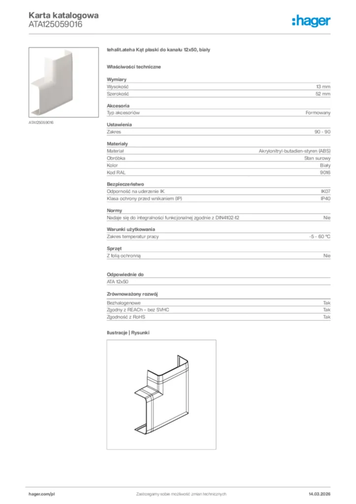 Zdjęcie Hager Karta katalogowa ATA125059016 | Hager Polska