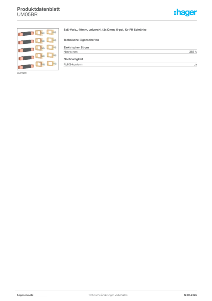 Hager Produktdatenblatt UM05BR