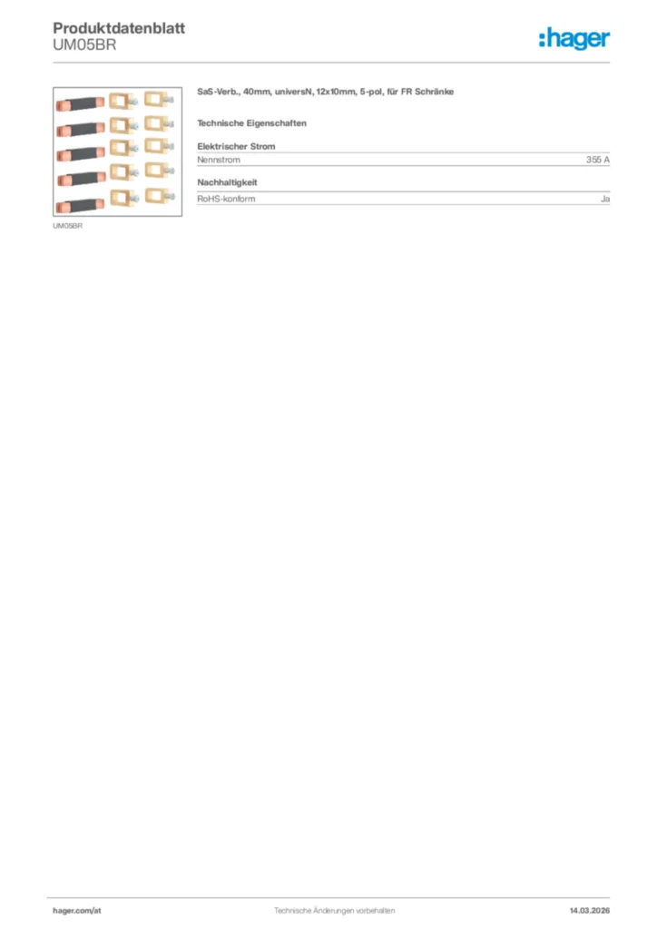Bild Hager Produktdatenblatt UM05BR | Hager Deutschland