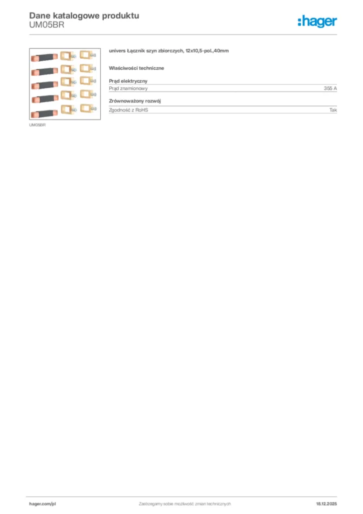 Zdjęcie Hager Karta katalogowa UM05BR | Hager Polska