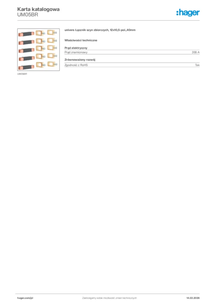 Zdjęcie Hager Karta katalogowa UM05BR | Hager Polska