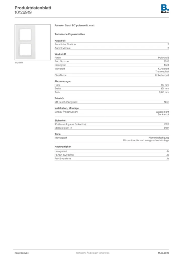 Bild Berker Produktdatenblatt 10126919 | Hager Deutschland