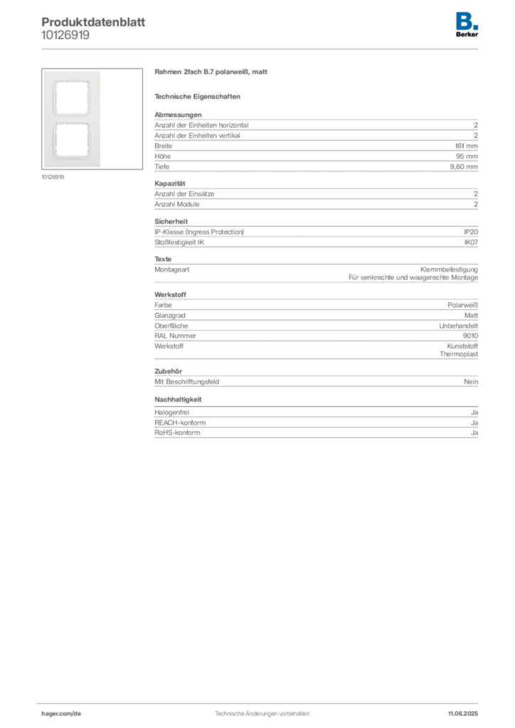 Bild Berker Produktdatenblatt 10126919 | Hager Deutschland