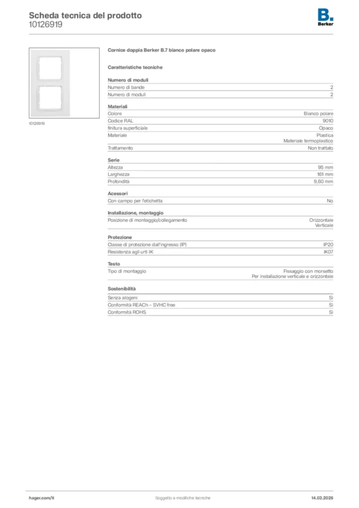 Immagine Berker Scheda tecnica del prodotto 10126919 | Hager Italia