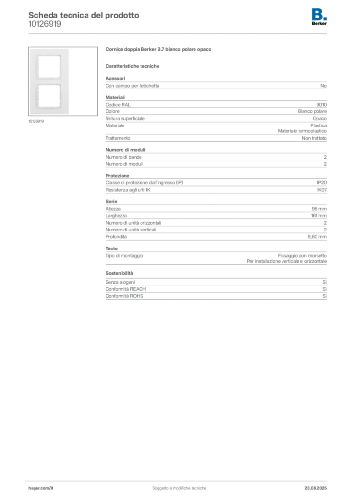 Immagine Berker Scheda tecnica del prodotto 10126919 | Hager Italia