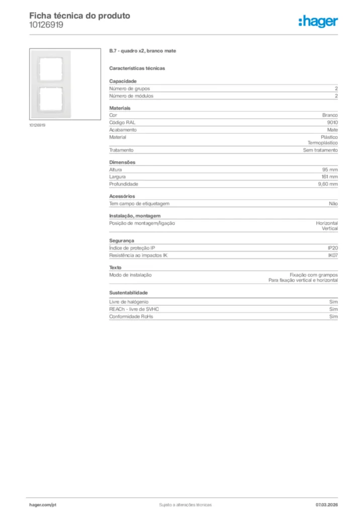 Imagem Hager Ficha técnica do produto 10126919 | Hager Portugal