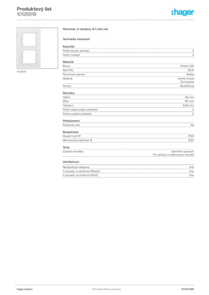 Obrázek Hager Produktový list 10126919 | Hager