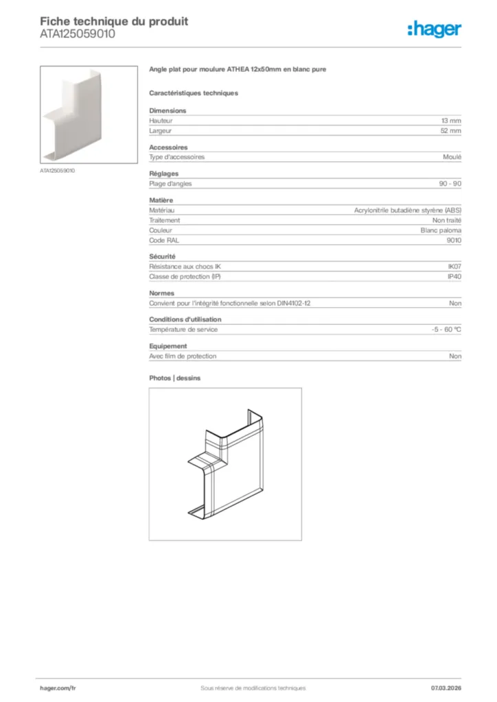 Image Hager Fiche technique du produit ATA125059010 | Hager France