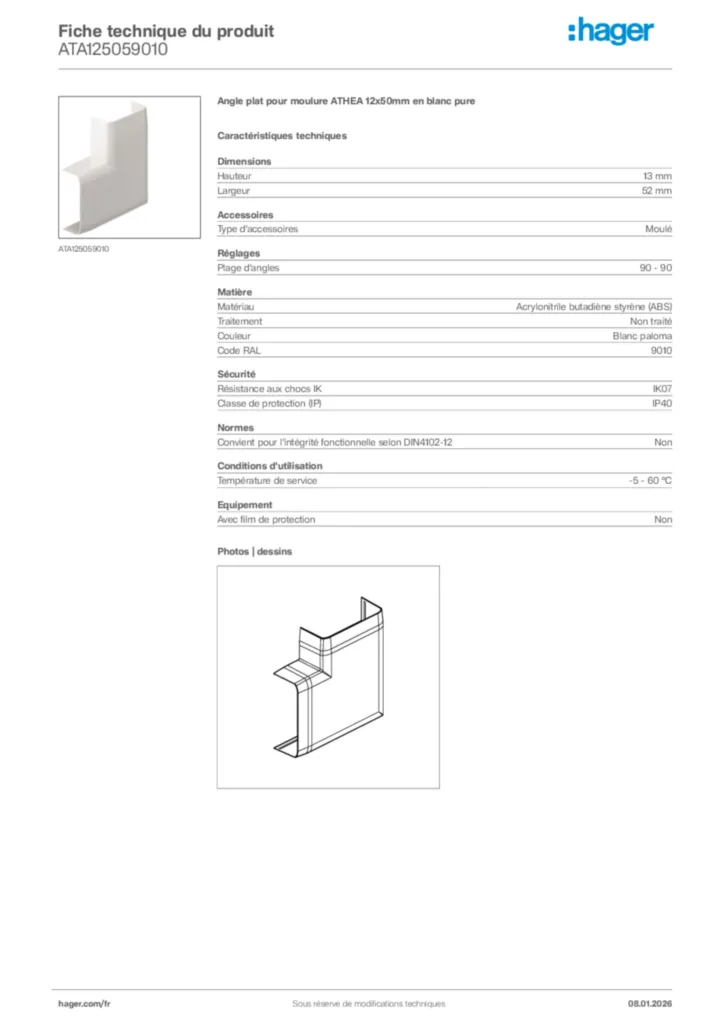 Image Hager Fiche technique du produit ATA125059010 | Hager France