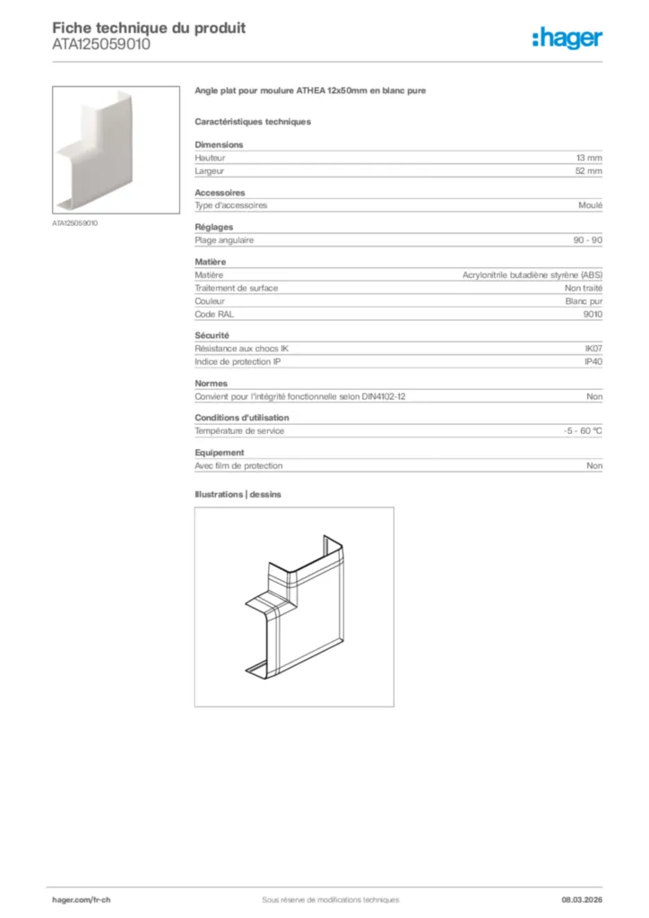 Image Hager Fiche technique du produit ATA125059010 | Hager Suisse