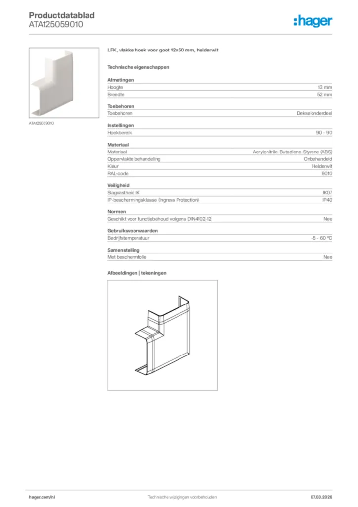 Afbeelding Hager Productdatablad ATA125059010 | Hager Nederland