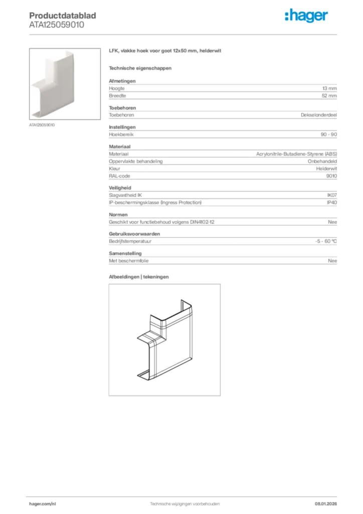 Afbeelding Hager Productdatablad ATA125059010 | Hager Nederland