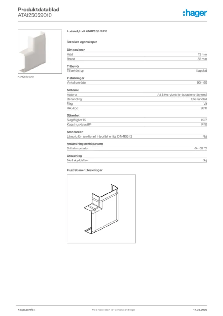 Bild Hager Produktdatablad ATA125059010 | Hager Sverige