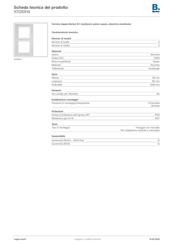 Immagine Berker Scheda tecnica del prodotto 10126914 | Hager Italia