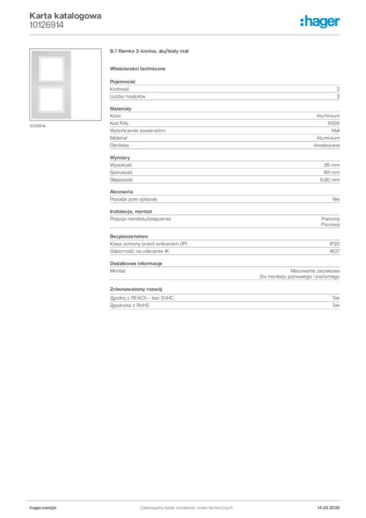 Zdjęcie Hager Karta katalogowa 10126914 | Hager Polska